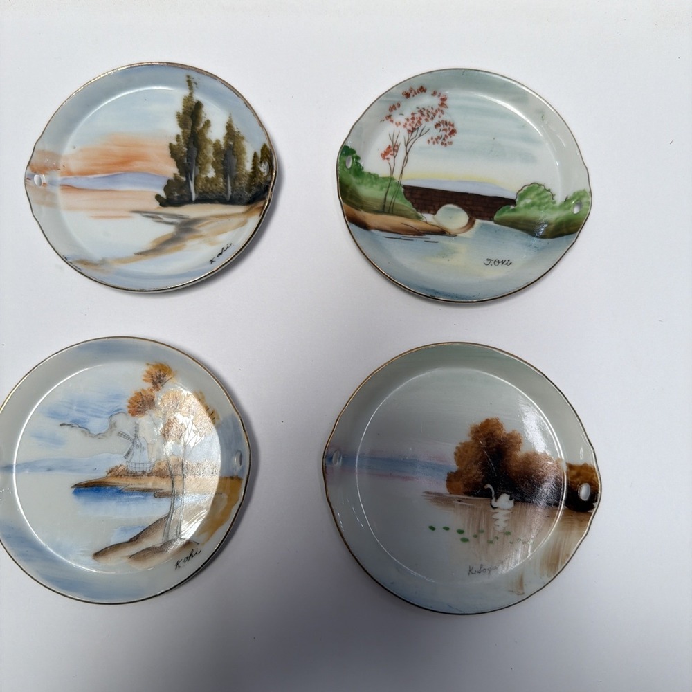 Set 4 Ardalt Occupied Japan Hand Painted Mini Plates‎ Signed Landscapes